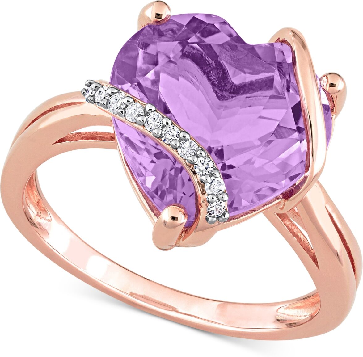 Macy's Amethyst (6-1/2 ct. t.w.) & Diamond (1/20 ct. t.w.) Heart Swirl Ring in 18k Rose Gold-Plated Sterling Silver - Amethyst