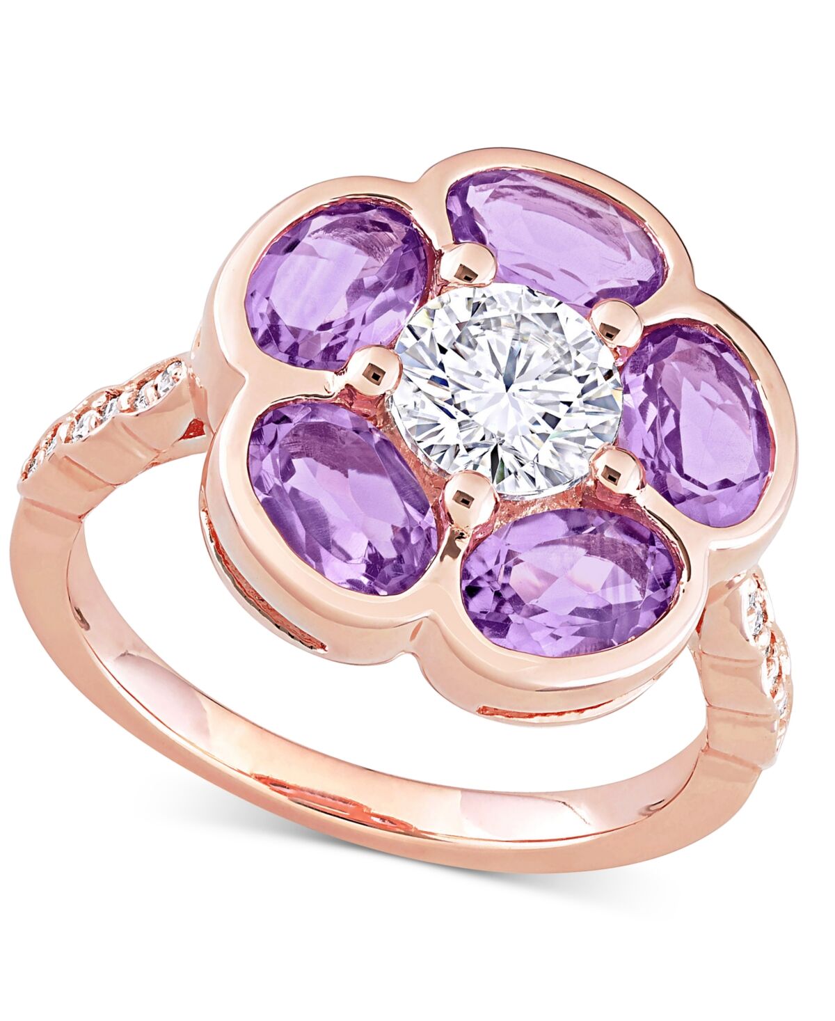 Macy's Amethyst (2 ct. t.w.) & White Topaz (1 ct. t.w.) Flower Ring in Rose Gold-Plated Sterling Silver - Amethyst