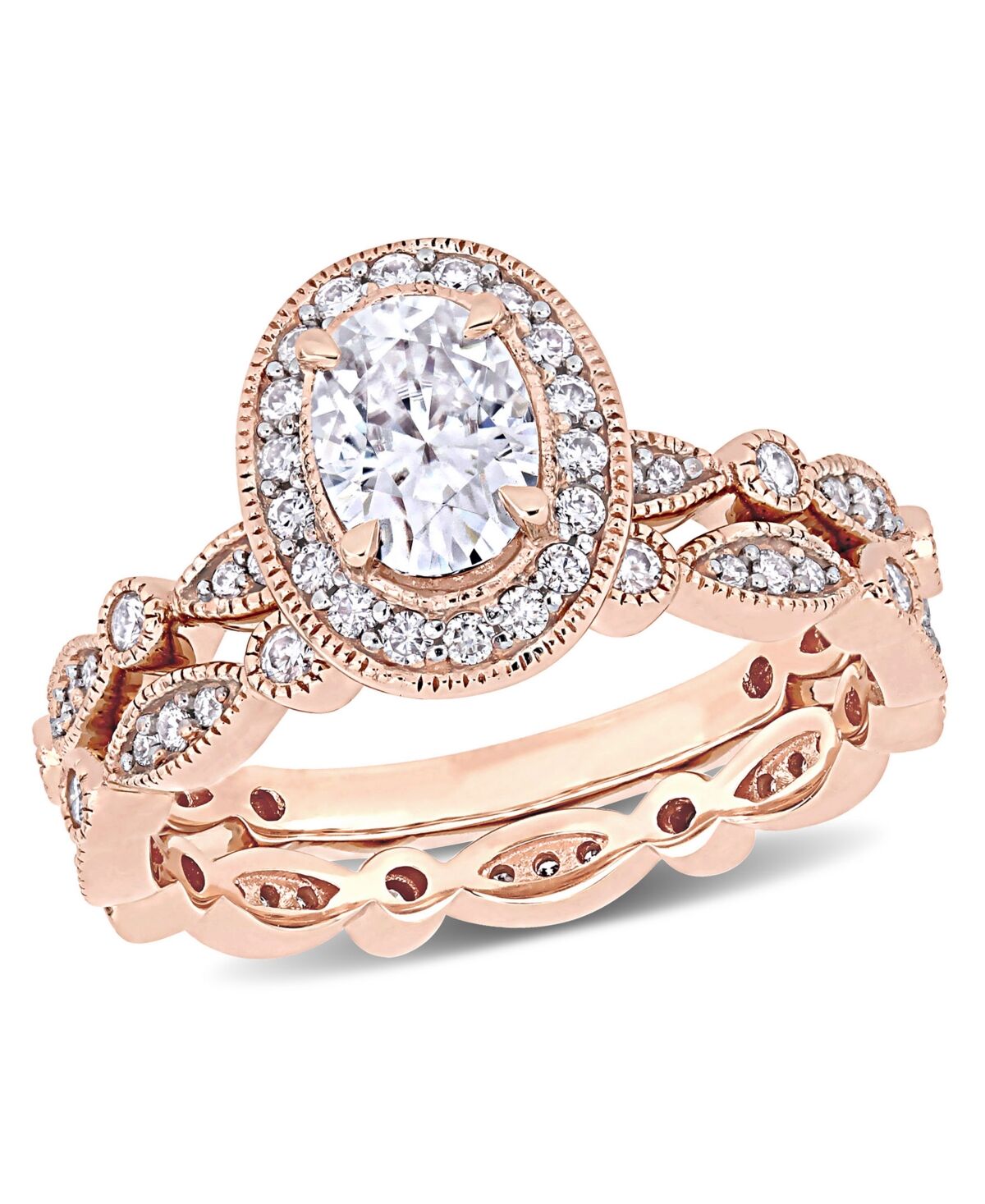 Macy's Moissanite in 10K Gold Vintage-Like Halo Infinity Bridal Ring Set, 2 Piece - Rose gold