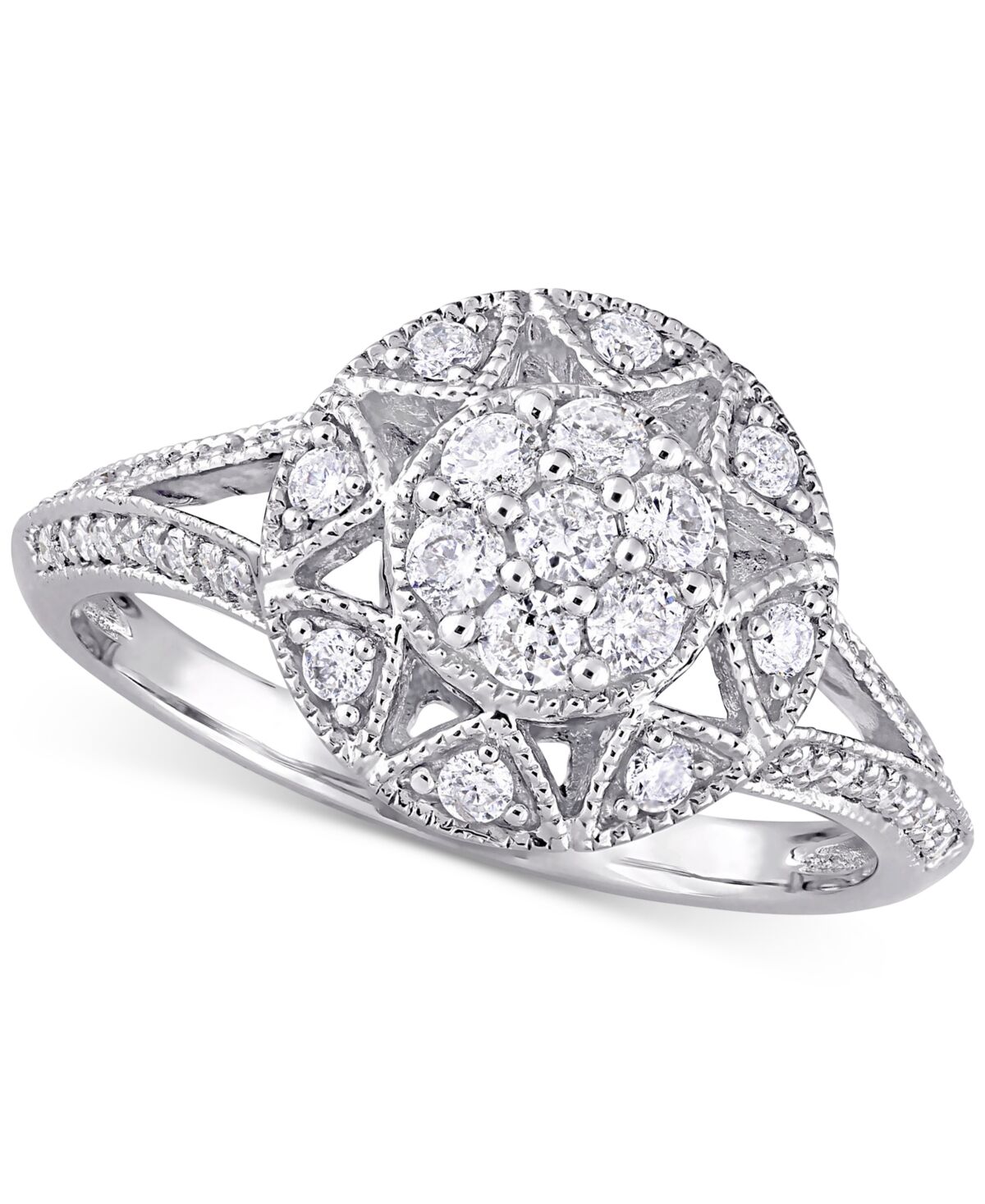 Macy's Diamond Vintage-Inspired Cluster Engagement Ring (1/2 ct. t.w.) in 14k White Gold - White Gold
