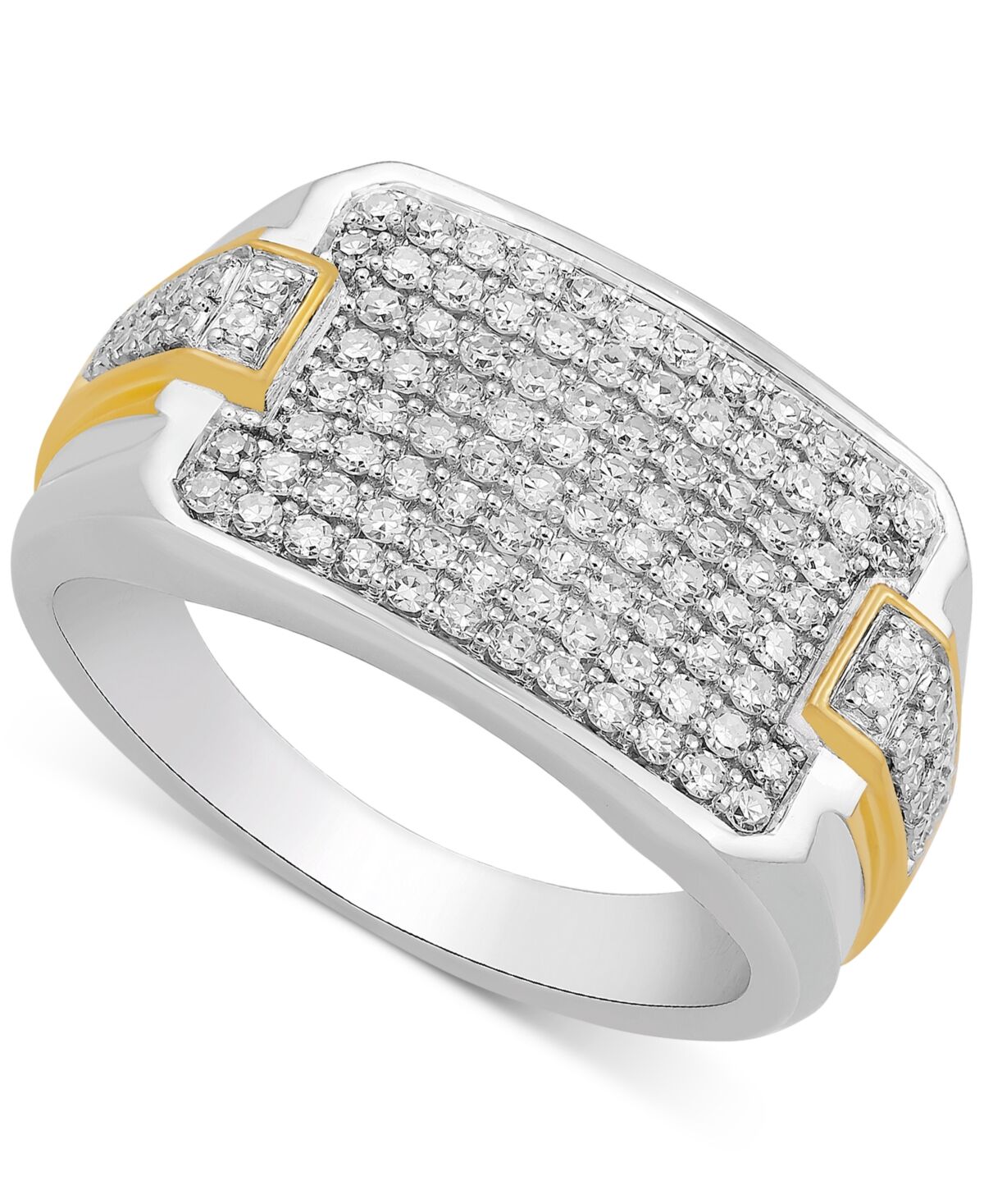 Macy's Men's Diamond Cluster Ring (1 ct. t.w.) in 10k Two-Tone Gold - White Gold
