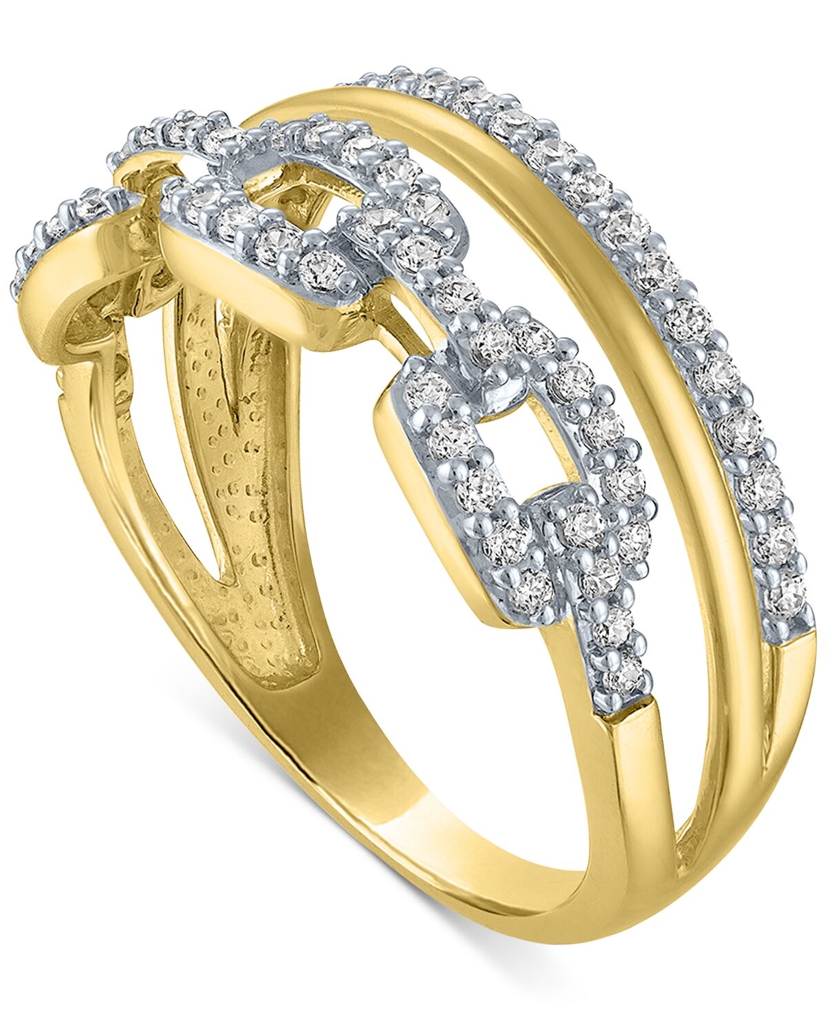 Macy's Diamond Double Row Chain Link Statement Ring (3/8 ct. t.w.) in 14k Gold-Plated Sterling Silver - Gold-Plated Sterling Silver