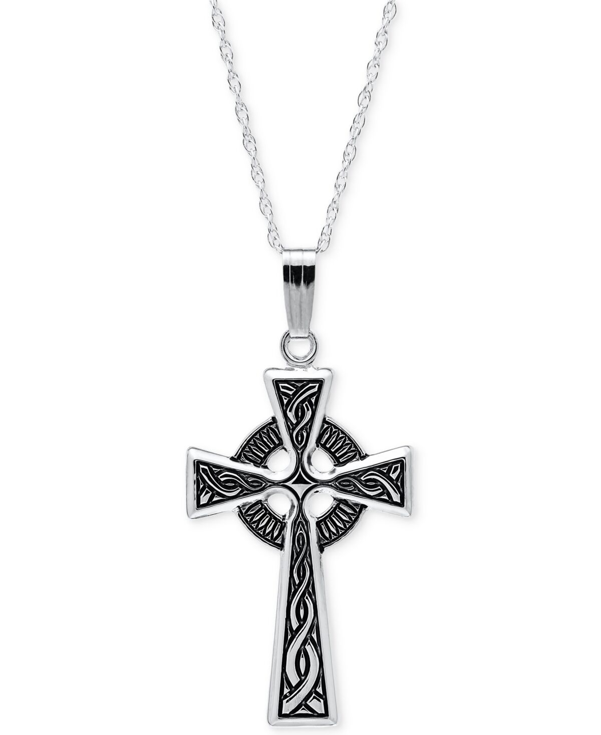Macy's Embossed Celtic Cross Pendant Necklace with Antique Finish in Sterling Silver - Silver