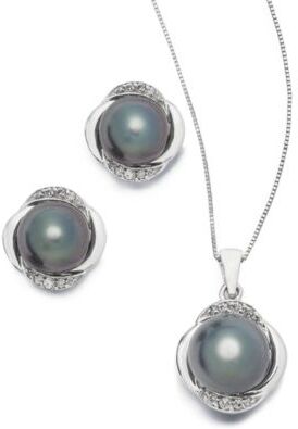 Macy's Black Cultured Tahitian Pearl Diamond Jewelry Collection In 14k White Gold