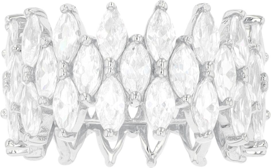 Macy's Cubic Zirconia 3-Row Marquise Cut Ring - Rhodium Plated Sterling Silver with Whit