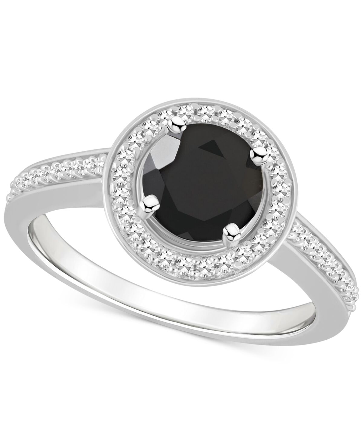 Macy's Cultured Freshwater Pearl & Diamond (1/5 ct. t.w.) Halo Ring in Sterling Silver (Also in Onyx, Labradorite & Turquoise) - Onyx