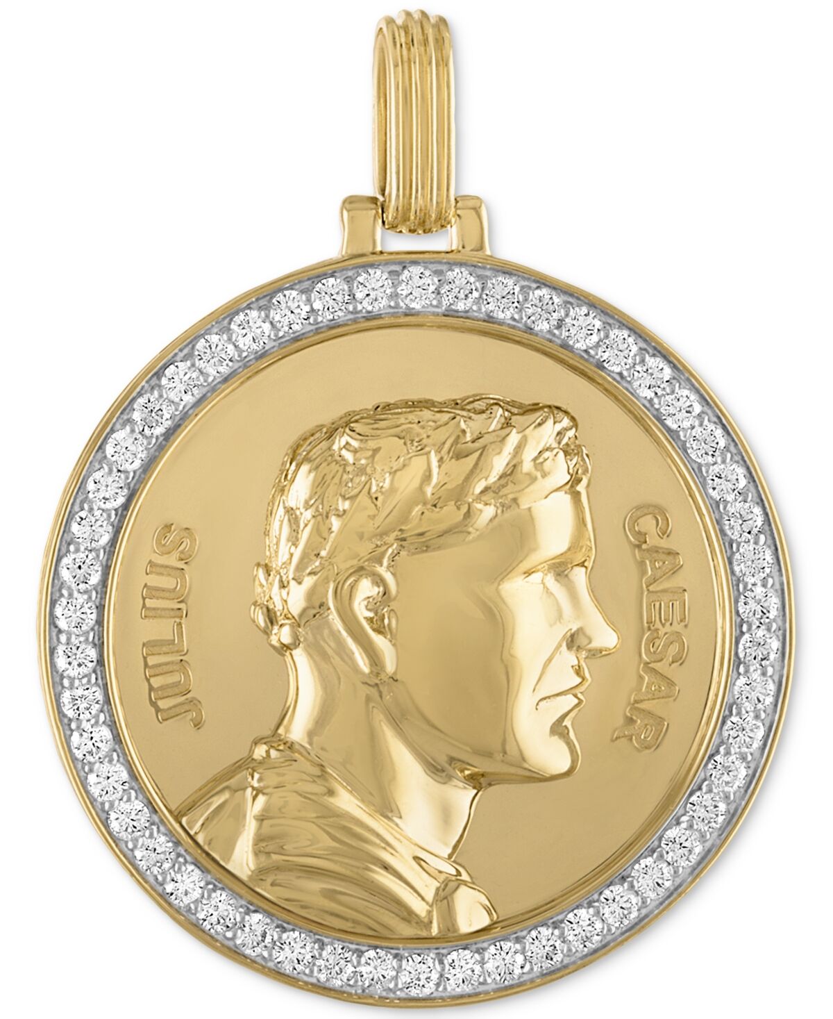 Esquire Men's Jewelry Cubic Zirconia Julius Caesar Coin Pendant in Sterling Silver & 14k Gold-Plate, Created for Macy's - Gold Over Silver
