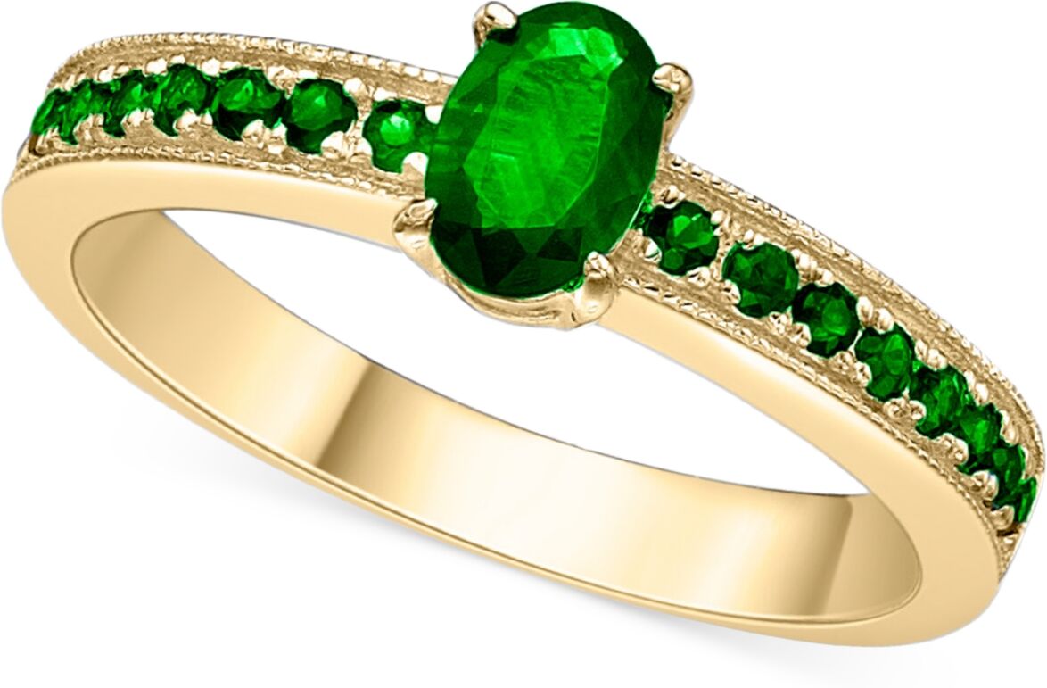 Macy's Emerald Oval & Round Milgrain Beaded Ring (1 ct. t.w.) in 14k Gold-Plated Sterling Silver (Also in Ruby & Sapphire) - Emerald