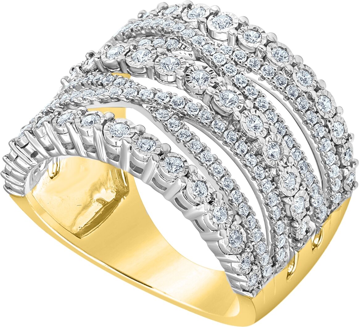 Macy's Diamond Multi-Row Crossover Statement Ring (1 ct. t.w.) in Sterling Silver - Gold-Plated Sterling Silver