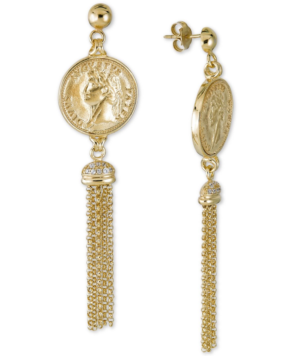 Macy's Diamond Coin Tassel Drop Earrings (1/6 ct. t.w.) in 14k Gold-Plated Sterling Silver - K Gold-Plated Sterling Silver