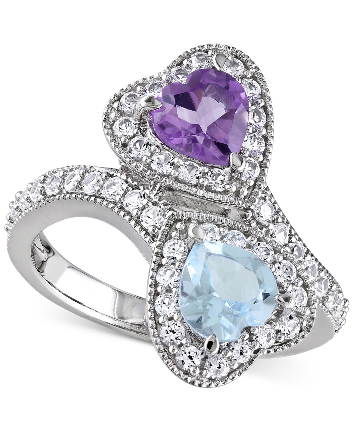 Macy's Amethyst (5/8 ct. t.w.), Blue Topaz (7/8 ct. t.w.), & Lab-Created White Sapphire (7/8 ct. t.w.) Heart Bypass Ring in Sterling Silver - Amethyst