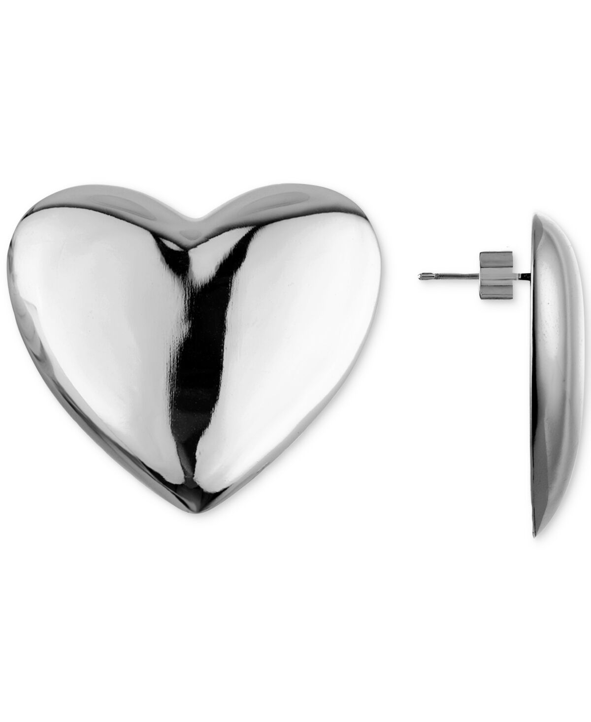 Oma The Label Vintage Heart Statement Stud Earrings - Silver Tone