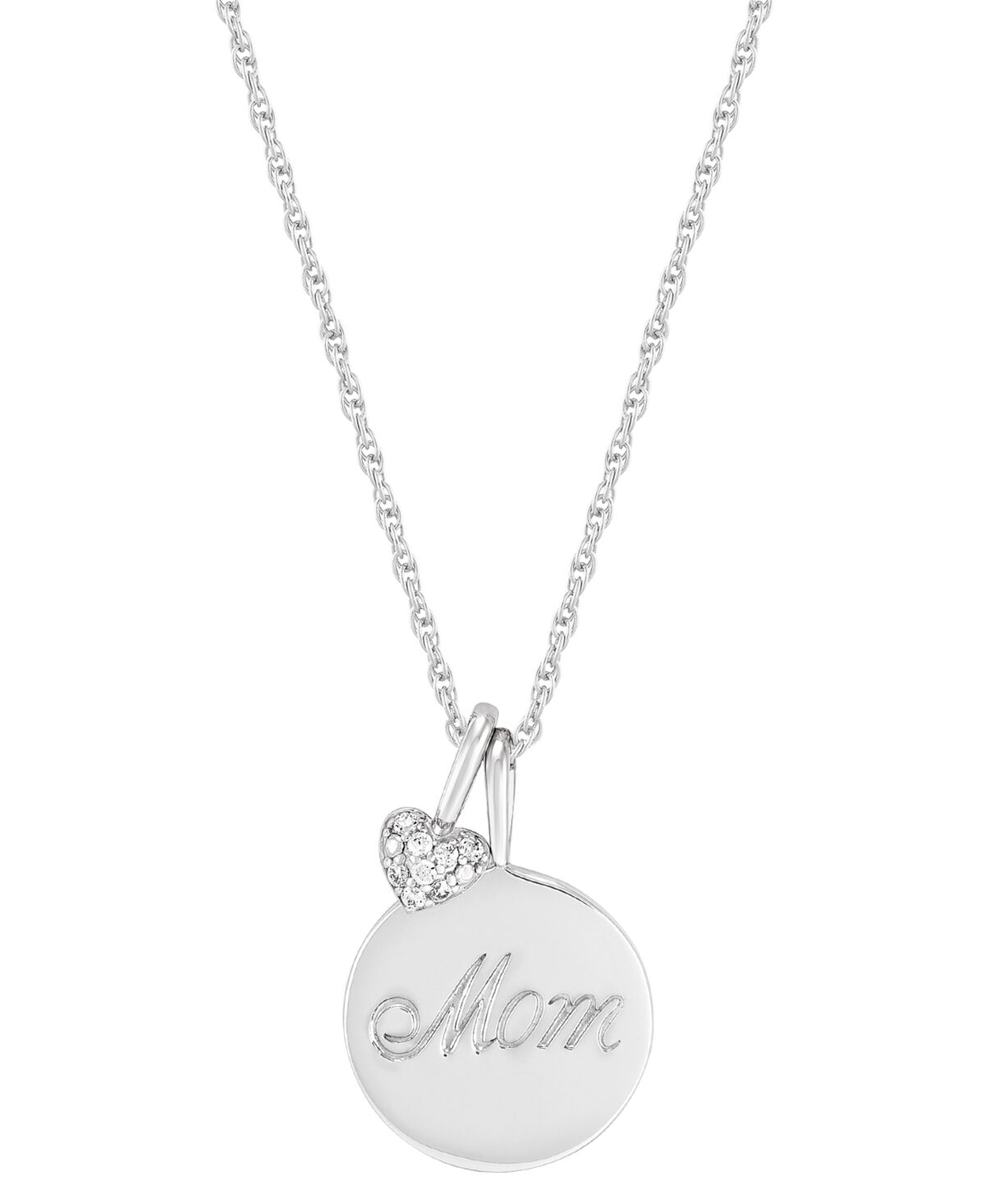 Macy's Diamond Heart & Mom Coin Pendant Necklace (1/10 ct. t.w.) in Sterling Silver, 16