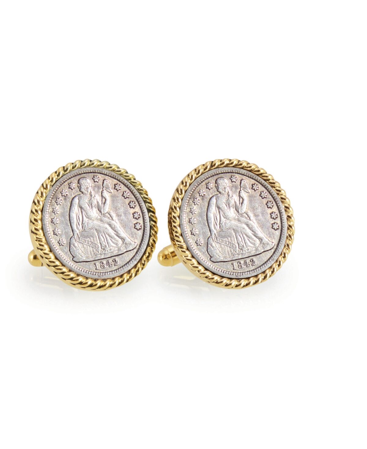 American Coin Treasures Seated Liberty Silver Dime Rope Bezel Coin Cuff Links - Gold