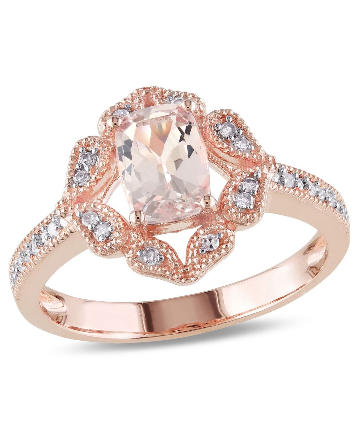 Macy's Morganite and Diamond Vintage-inspired Floral Halo Ring - Pink
