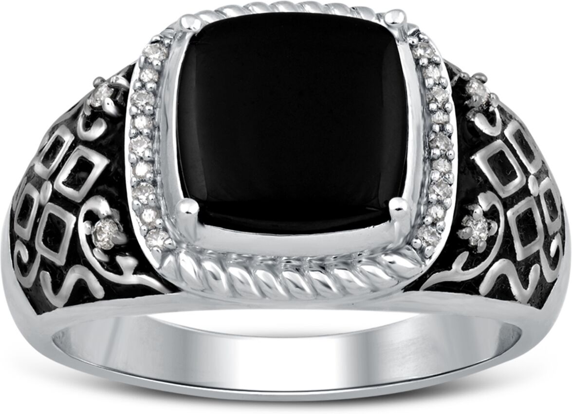 Macy's Men's Onyx & Diamond (1/10 ct. t.w.) Ring in Sterling Silver - Sterling Silver