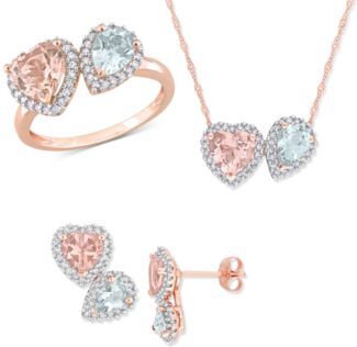 Macy's Morganite Aquamarine Diamond Halo Jewelry Collection In 14k Rose Gold