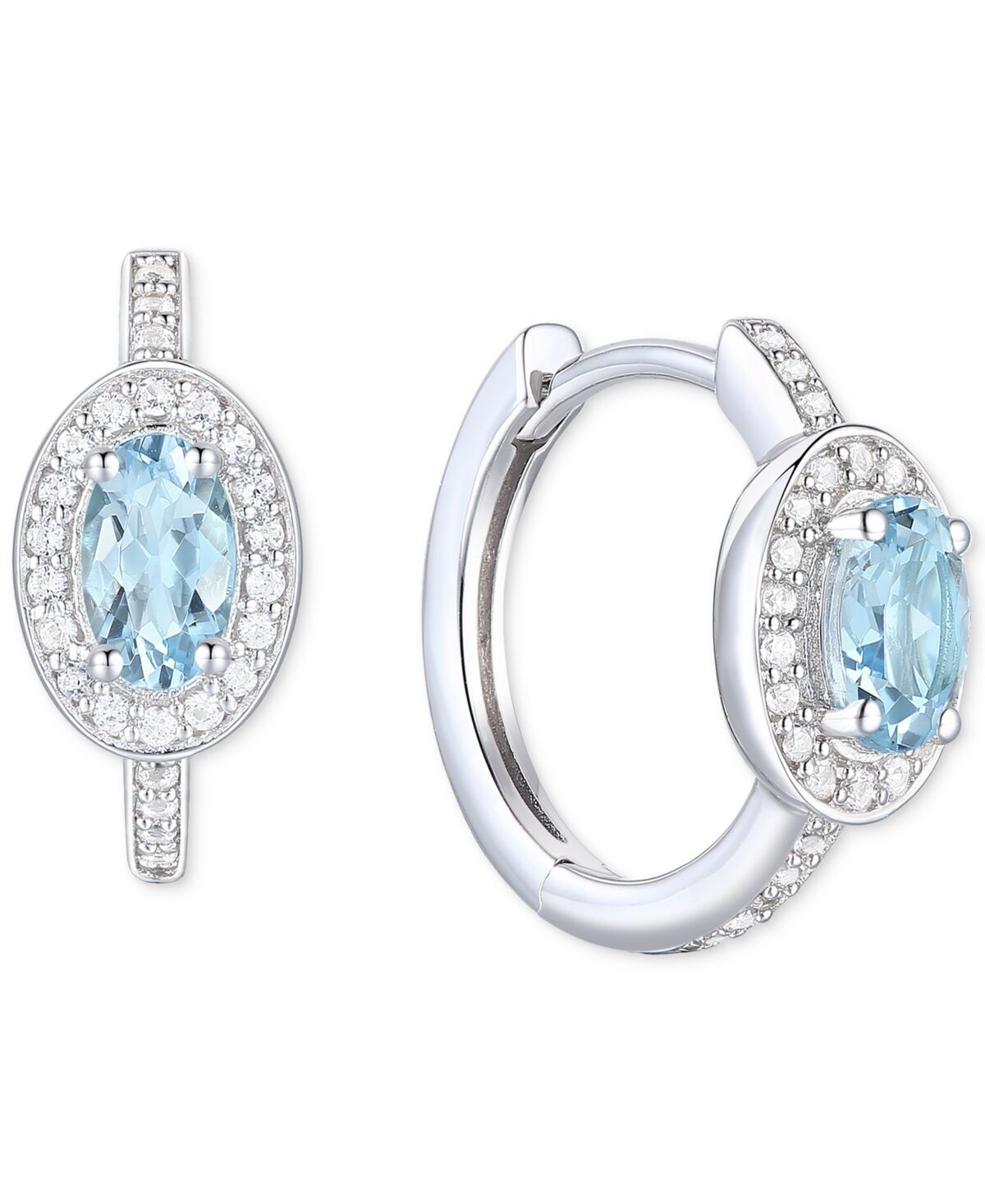Macy's Santa Maria Aquamarine (3/8 ct. t.w.) & Diamond (1/6 ct. t.w.) Halo Small Hoop Earrings in 14k White Gold, 0.5