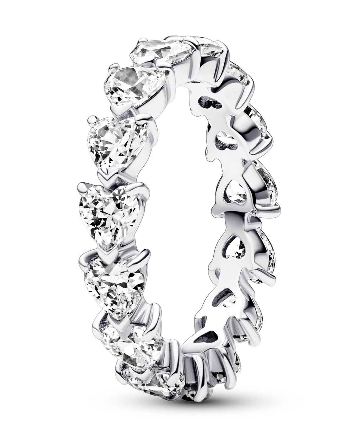 Pandora Sterling Silver with Clear Cubic Zirconia Hearts Ring - Silver