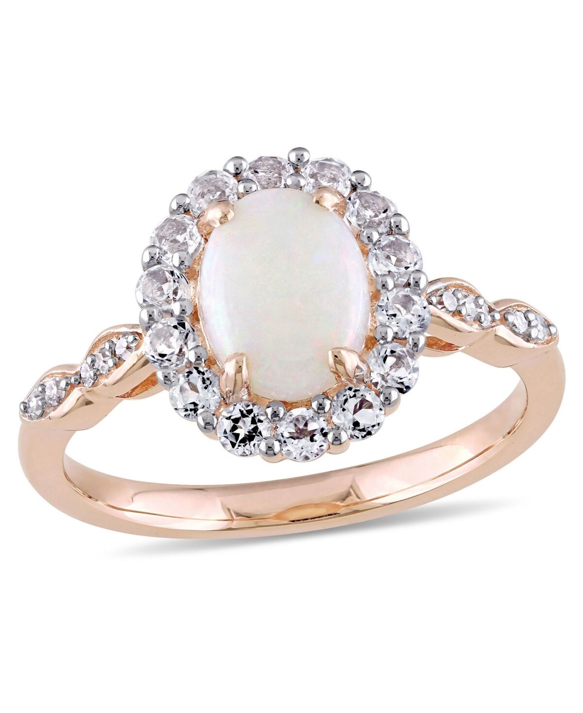Macy's Opal (7/8 ct. t.w.), White Topaz (5/8 ct. t.w.) and Diamond Accent Vintage Halo Ring in 14k Rose Gold - Opal
