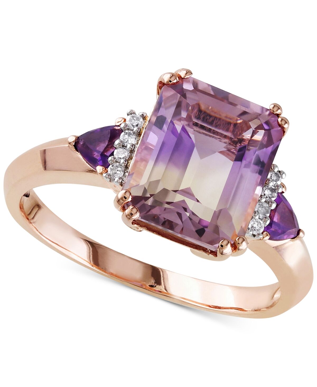 Macy's Ametrine (3-1/4 ct. t.w.), Amethyst (1/5 ct. t.w.) & Diamond (1/20 ct. t.w.) Statement Ring in Rose Gold-Plated Sterling Silver - Ametrine