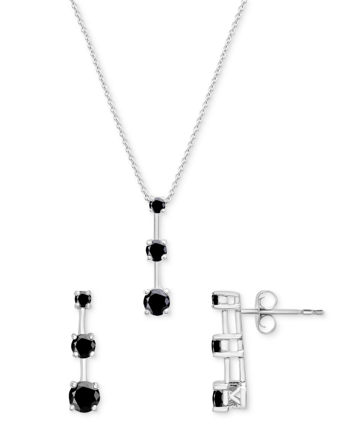 Macy's 2-Pc. Set Onyx Triple Stone Pendant Necklace & Matching Drop Earrings in Sterling Silver - Onyx