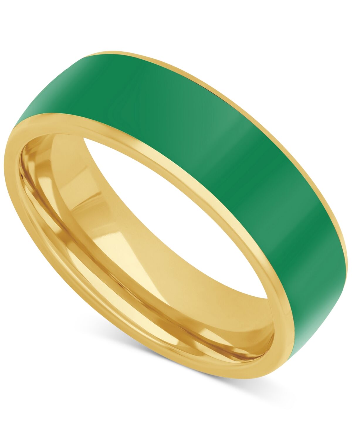 Macy's Men's Black Ceramic Inlay Low Dome Band in 18k Yellow Gold-Plated Sterling Silver - Green