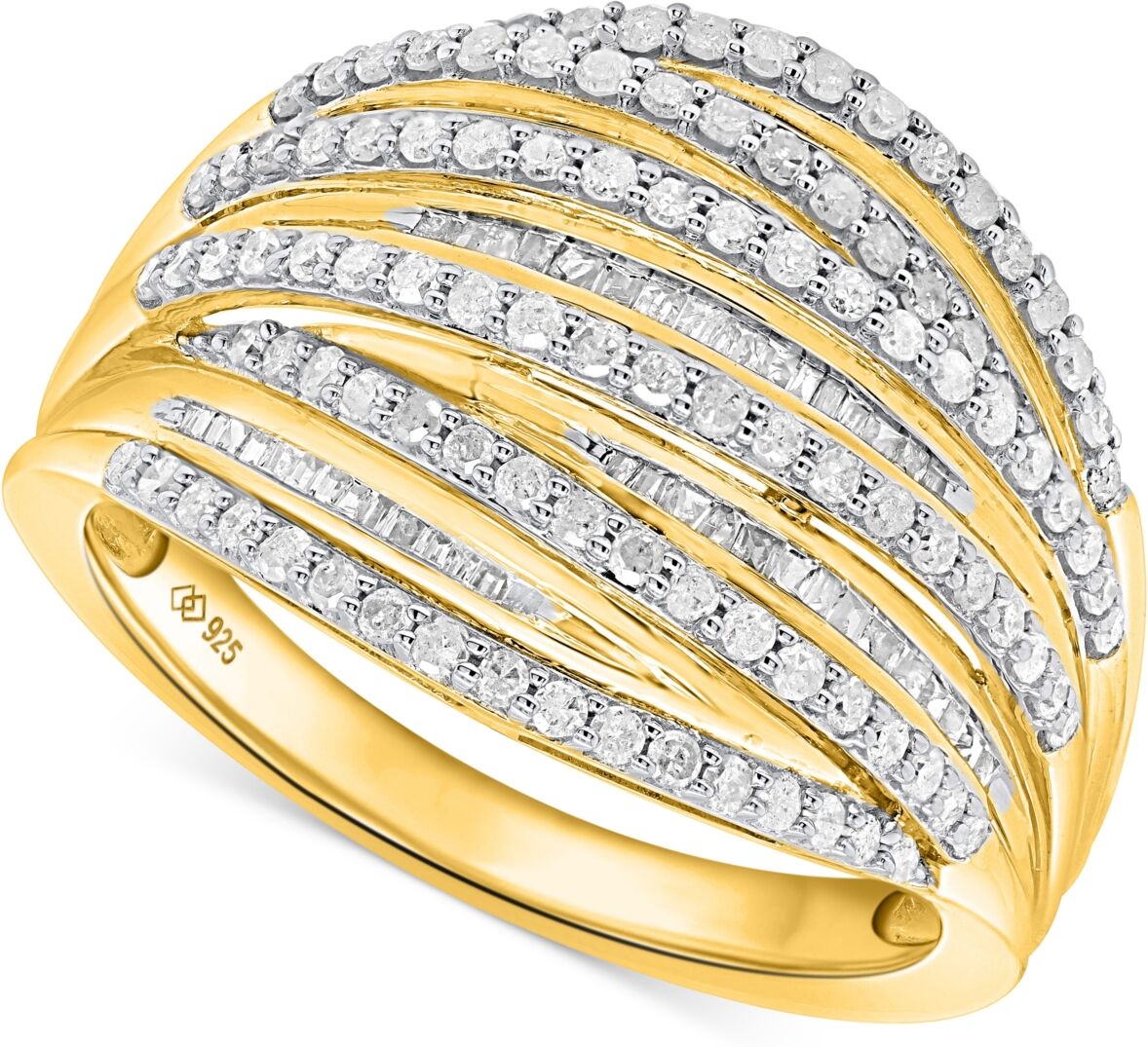 Macy's Diamond Round & Baguette Multirow Statement Ring (1 ct. t.w.) in 14k Gold-Plated Sterling Silver - Gold-Plated Sterling Silver