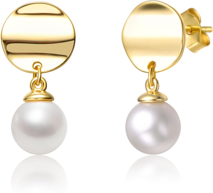 Genevive Sterling Silver & 14K Gold-Plated White Freshwater Pearl Double Drop Earrings with Gold Medallion Coin - Gold