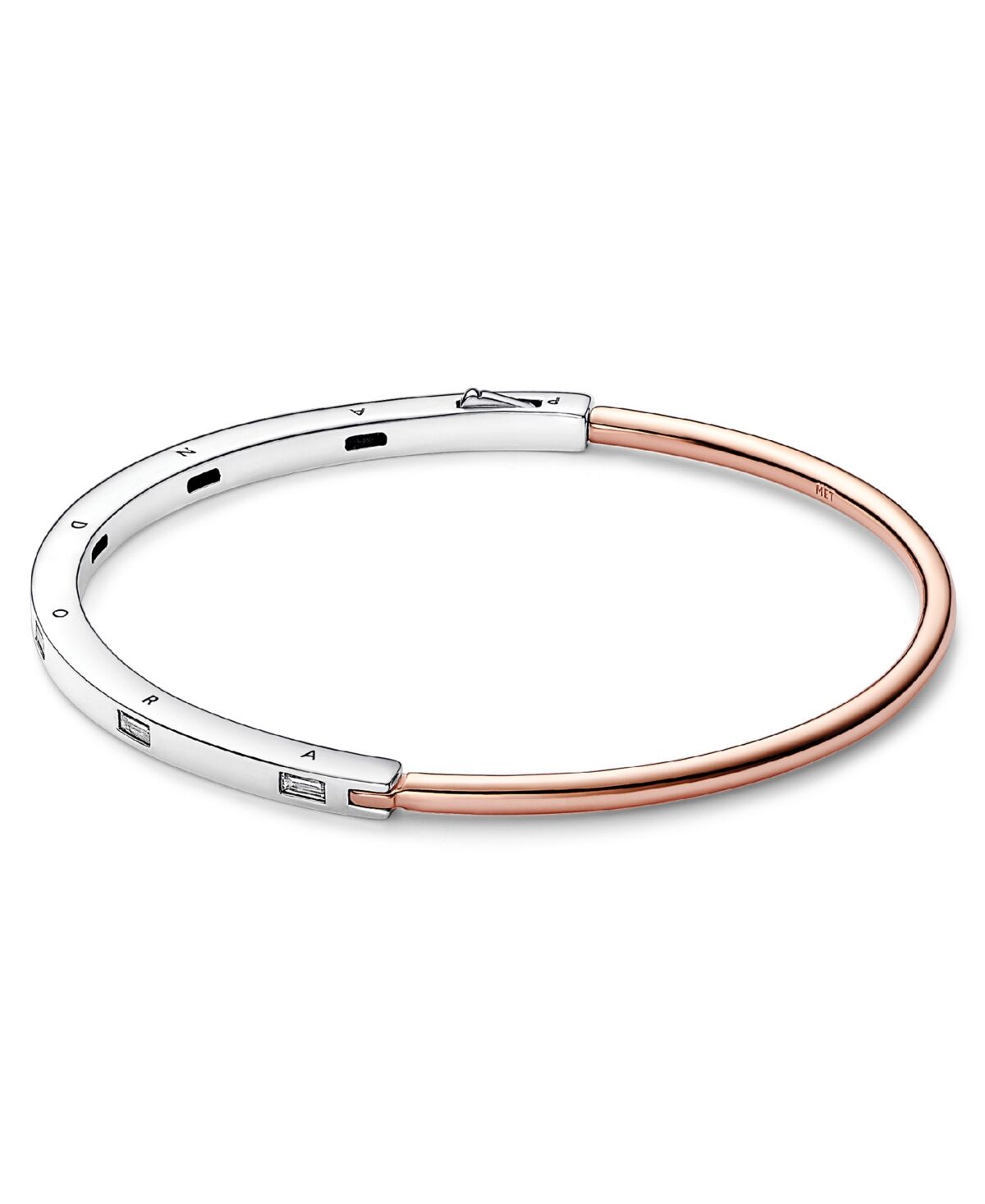Pandora Signature 14K Rose Gold-Plated and Sterling Silver Two-Tone I-d Pave Bangle Bracelet - Mixed