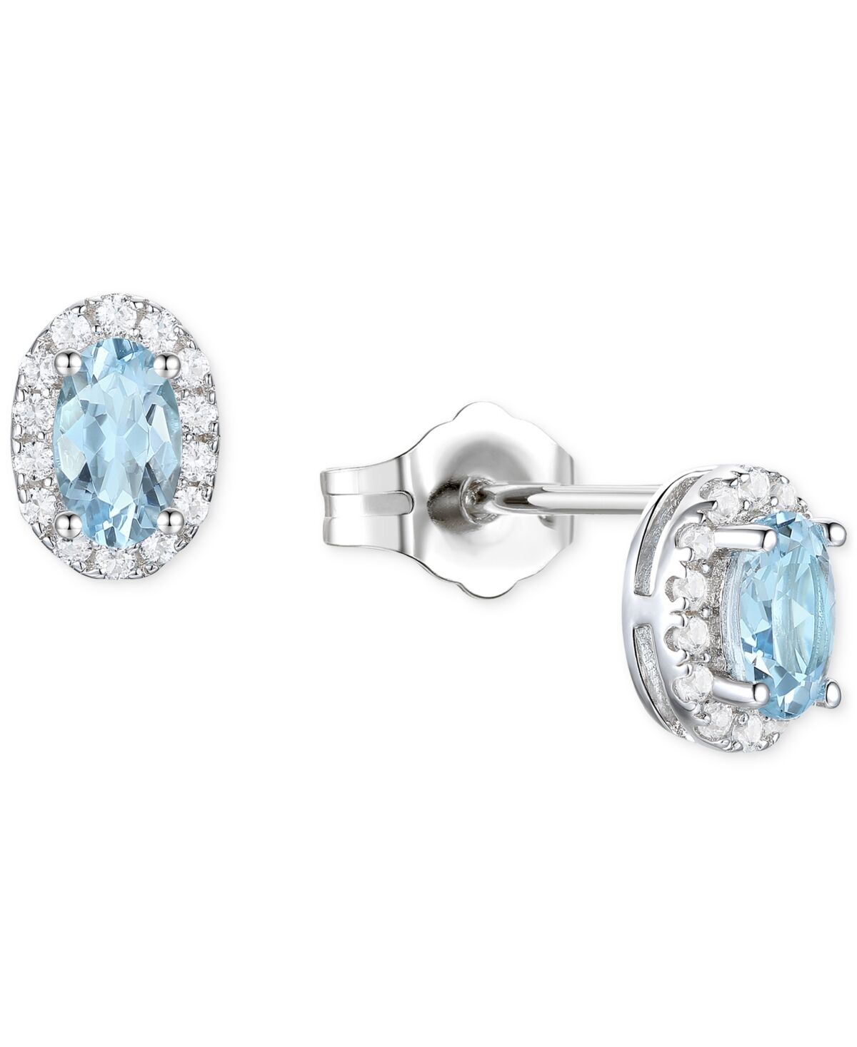 Macy's Santa Maria Aquamarine (3/8 ct. t.w.) & Diamond (1/6 ct. t.w.) Halo Stud Earrings in 14k White Gold - Aquamarine