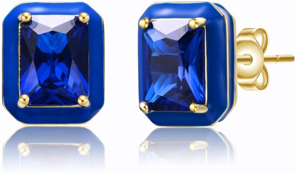 GiGiGirl Teens/Young Adults 14k Yellow Gold Plated with Blue Sapphire Cubic Zirconia Radiant Blue Enamel Halo Stud Earrings - Blue