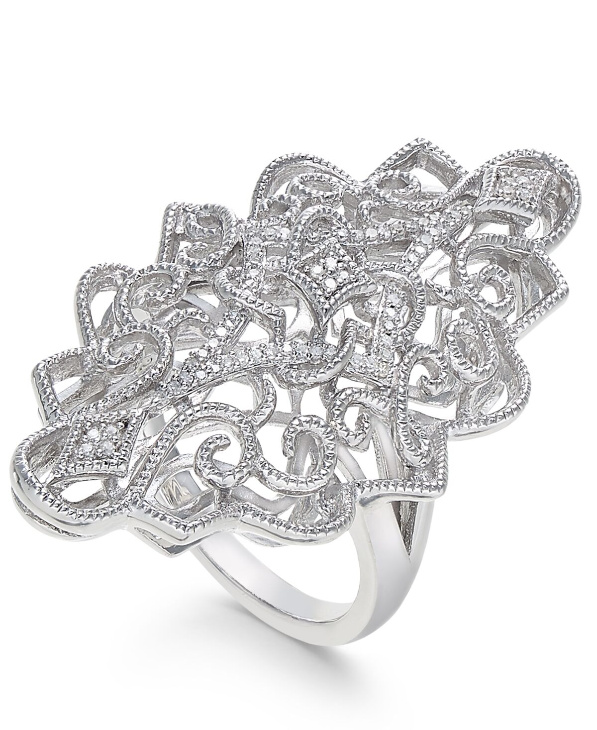 Macy's Diamond Filigree Statement Ring (1/10 ct. t.w.) in Sterling Silver - Sterling Silver