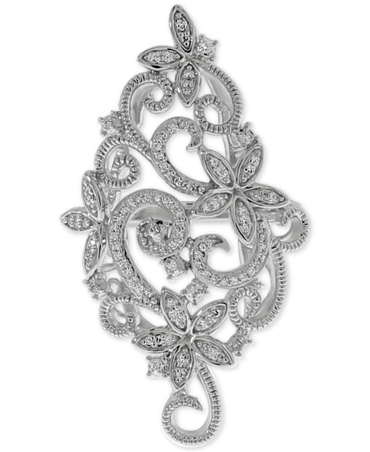 Macy's Diamond Openwork Vintage-Look Swirl Ring (1/6 ct. t.w.) in Sterling Silver - Sterling Silver