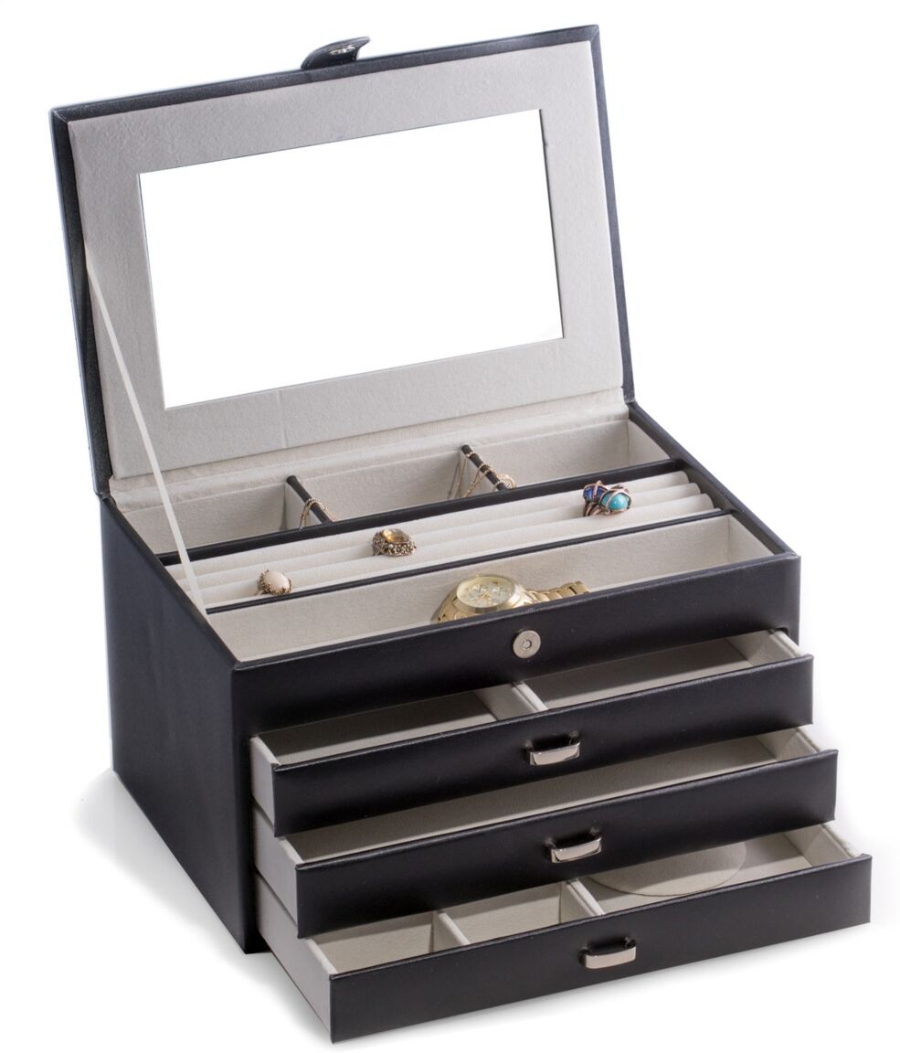 Bey-Berk 4 Level Jewelry Box with Multi Compartments - Multi