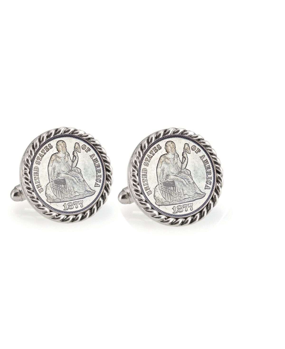American Coin Treasures Seated Liberty Silver Dime Rope Bezel Coin Cuff Links - Silver