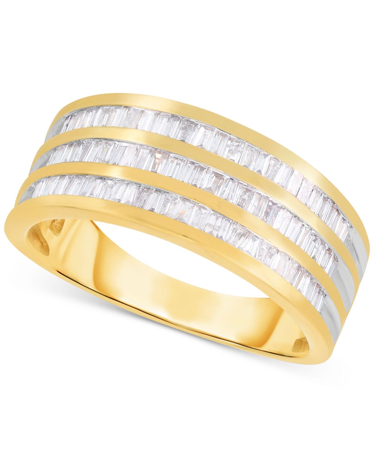 Macy's Diamond Baguette Triple Row Statement Ring (1/2 ct. t.w.) In Sterling Silver or !4K Gold-Plated Sterling Silver - Gold-Plated Sterling Silver