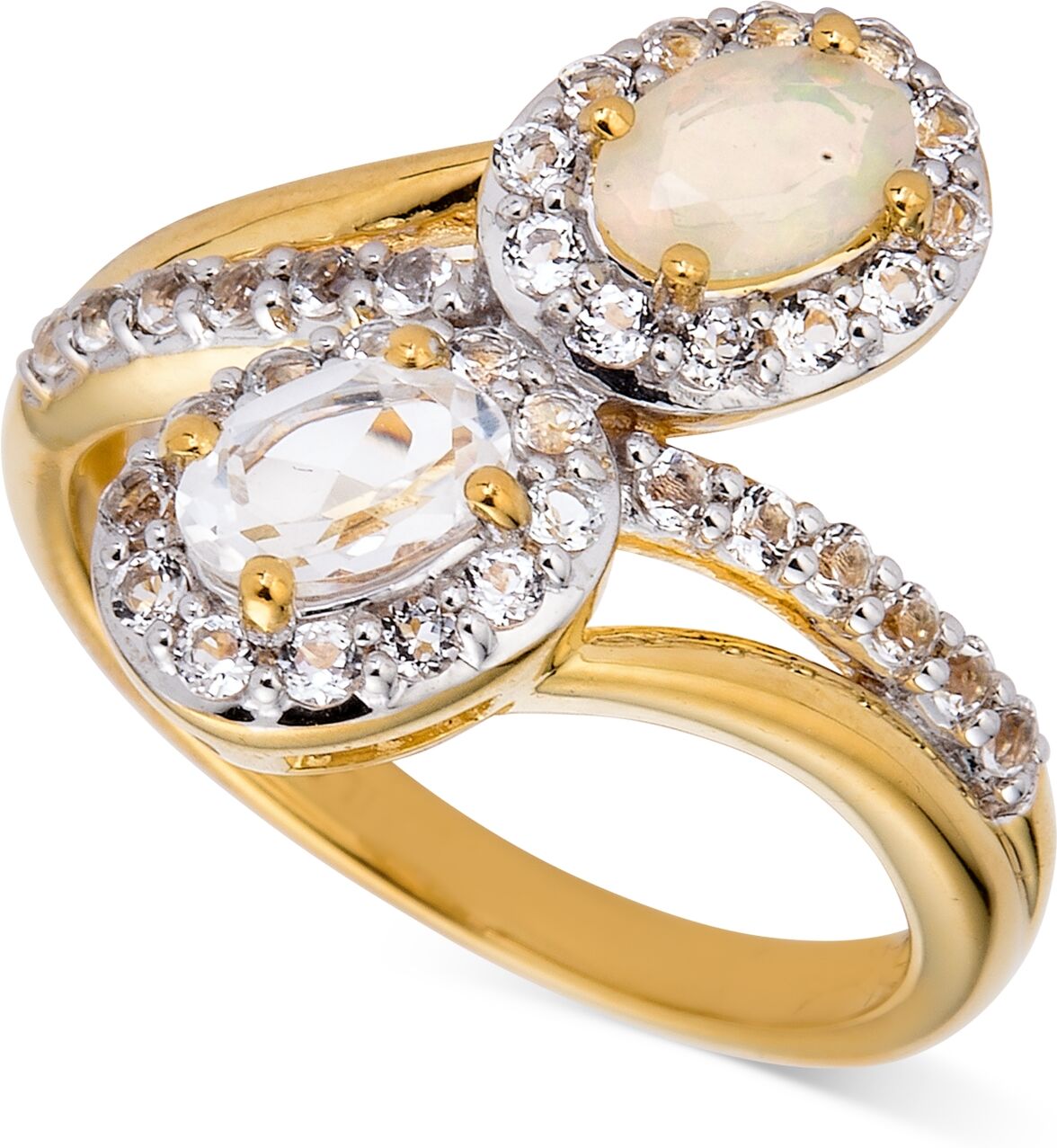 Macy's White Topaz (1-1/10 ct. t.w.) & Opal (1/4 ct. t.w.) Bypass Halo Ring in 14k Gold-Plated Sterling Silver - Opal/White Topaz