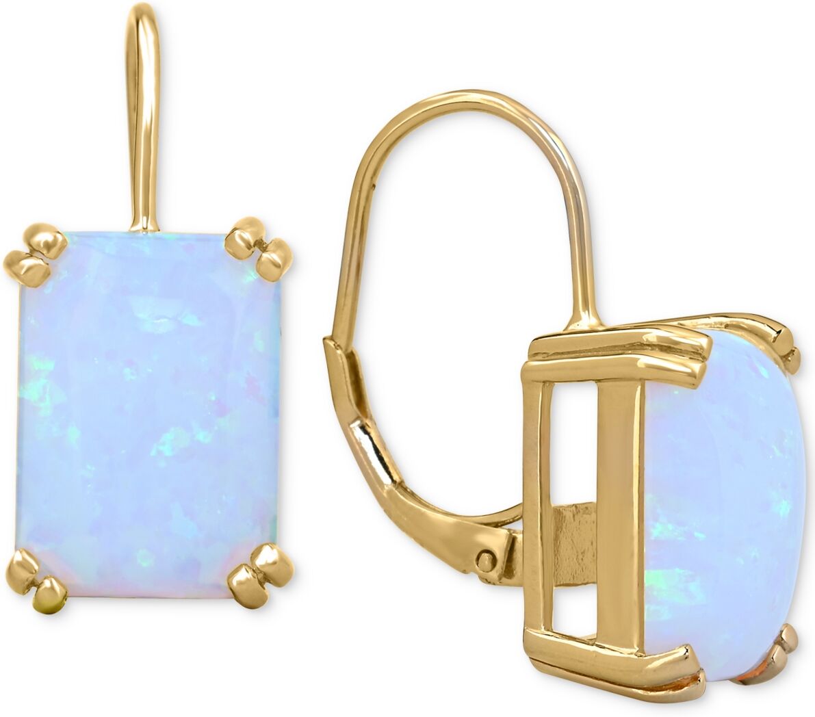 Macy's Lab-Created Opal Leverback Hoop Earrings (9 ct. t.w.) in 14k Gold-Plated Sterling Silver - Opal