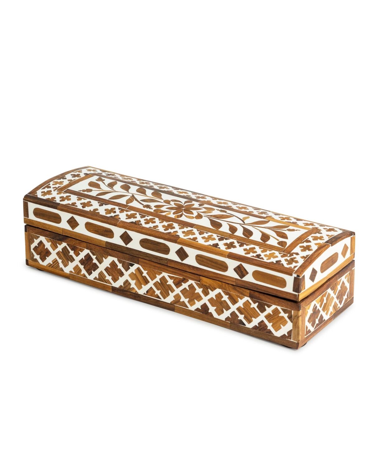 Gauri Kohli Jodhpur Wood Inlay Decorative Jewelry Box, Small - Brown