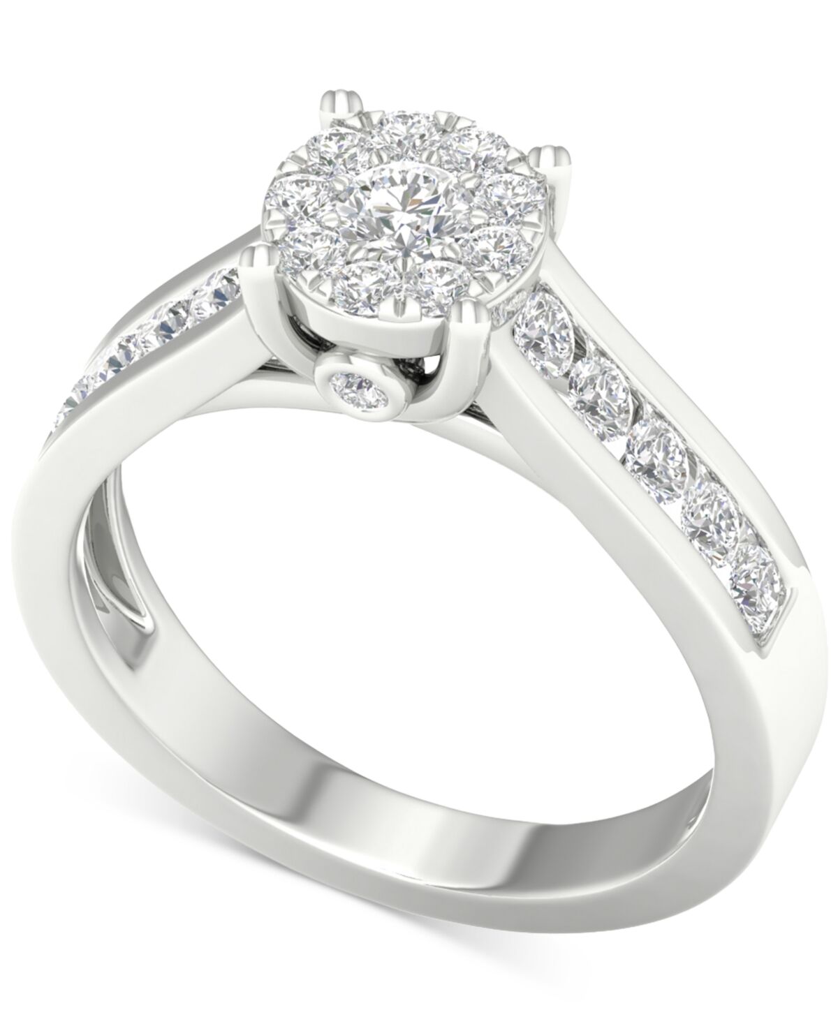 Macy's Diamond Cluster Channel-Set Engagement Ring (3/4 ct. t.w.) in 14k White Gold - White Gold