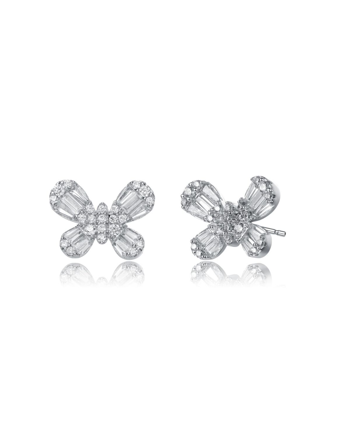 Gigigirl Gigi Girl Teens/Young Adults Sterling Silver with Baguette and Clear Round Cubic Zirconia Butterfly Stud Earrings - Silver