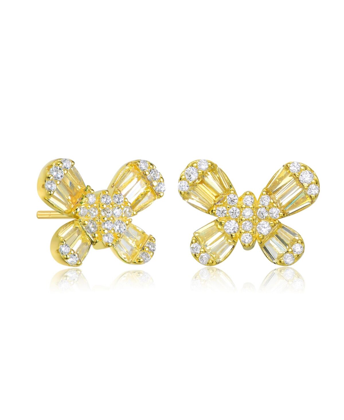Gigigirl Gigi Girl Teens/Young Adults Sterling Silver with Baguette and Clear Round Cubic Zirconia Butterfly Stud Earrings - Yellow