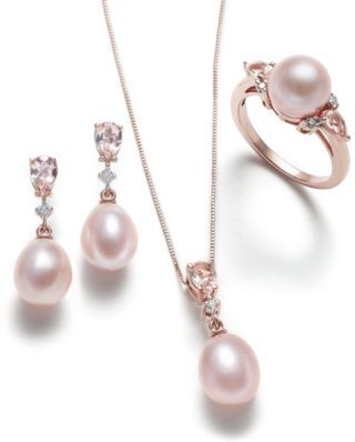 Macy's Pink Cultured Pearl Morganite Diamond Jewelry Collection In 14k Rose Gold