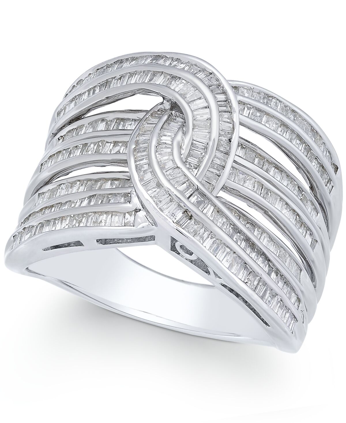 Macy's Diamond Baguette Interwoven Statement Ring (1 ct. t.w.) in Sterling Silver (Also available in Gold-Plated Silver or Rose Gold-Plated Sterling Silver)