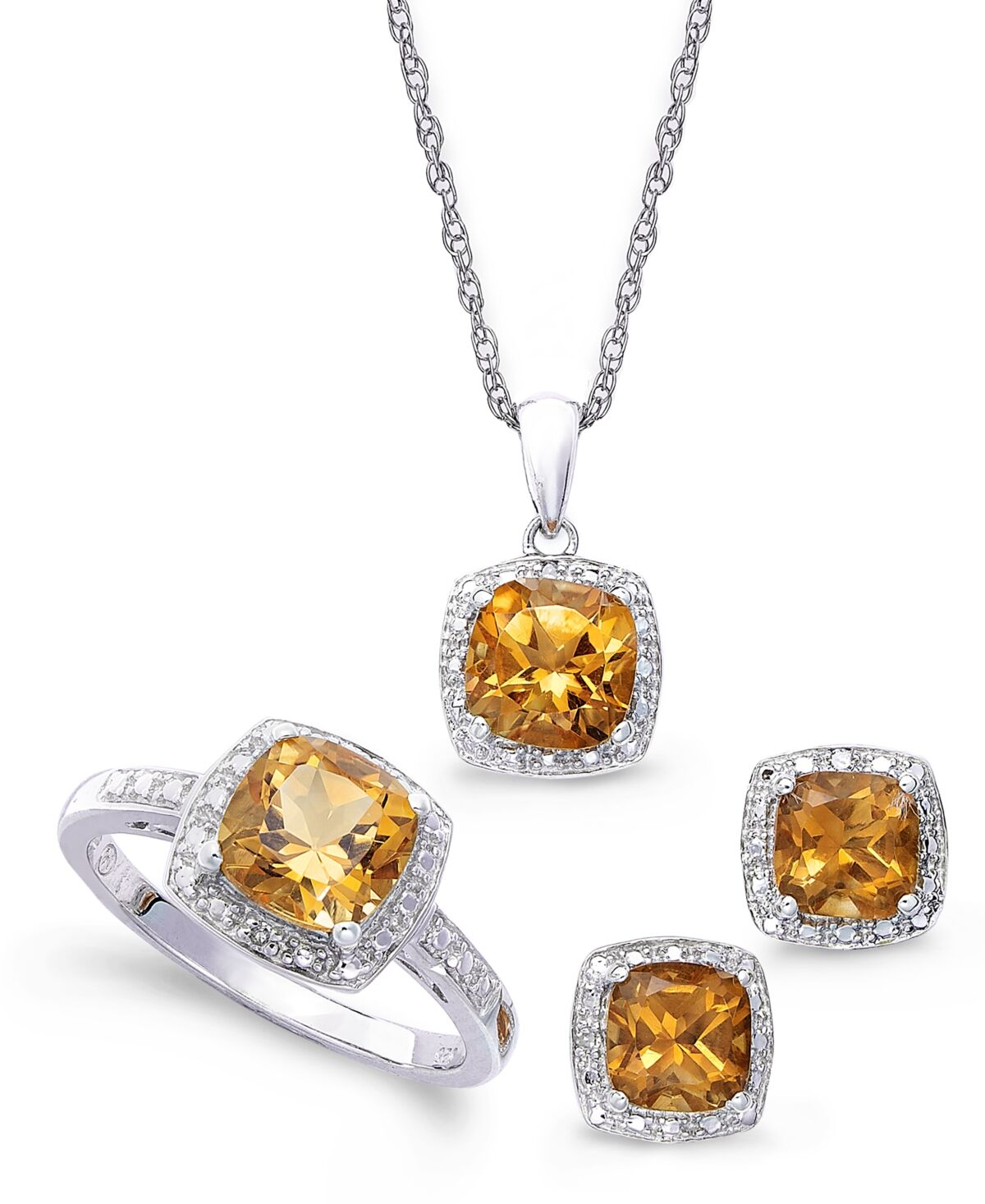Macy's Sterling Silver Jewelry Set, Citrine (4-3/4 ct. t.w.) and Diamond Accent Necklace, Earrings and Ring Set - Citrine