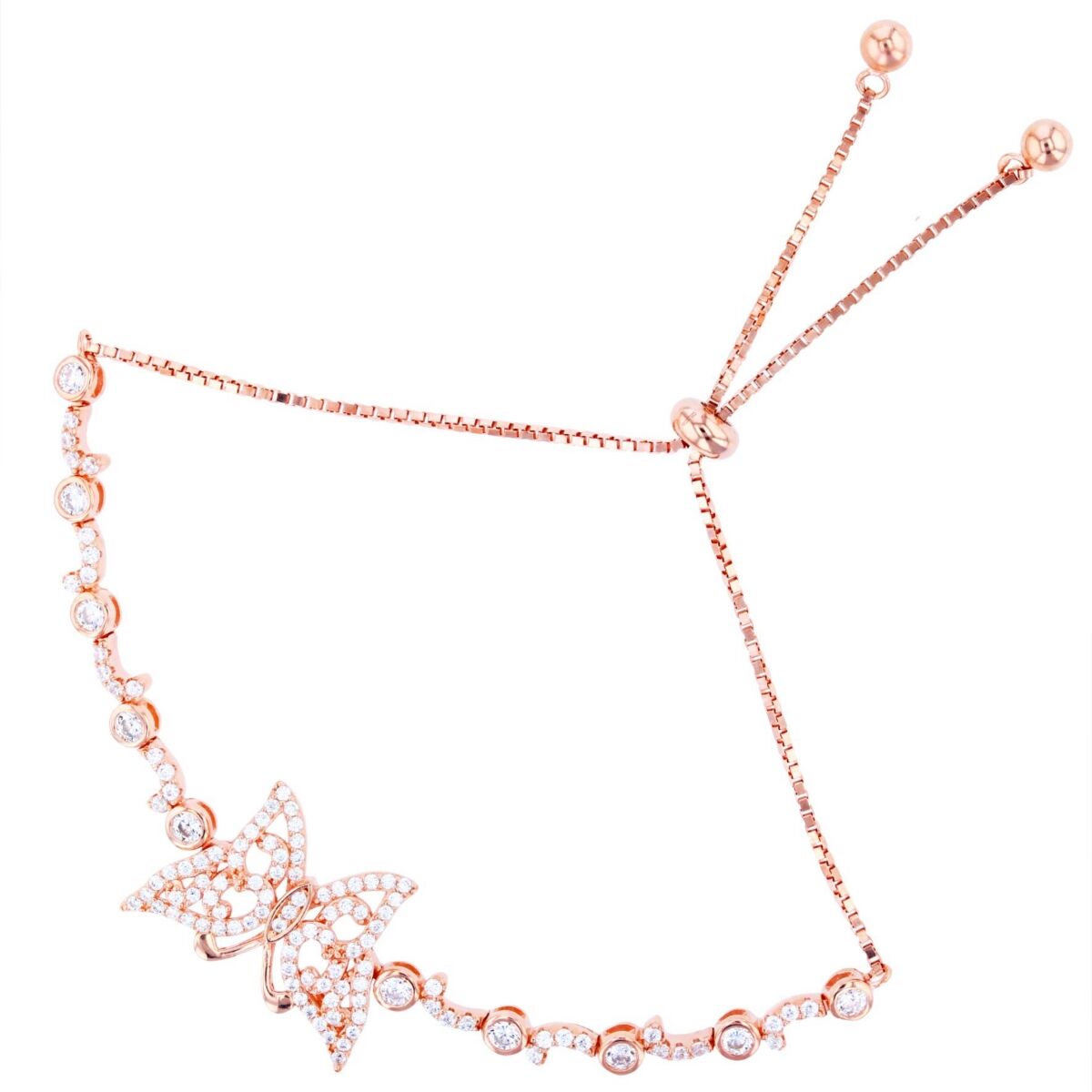 Macy's Cubic Zirconia Butterfly Adjustable Bolo Bracelet in Sterling Silver (Also in 14k Gold Over Silver or 14k Rose Gold Over Silver) - Pink