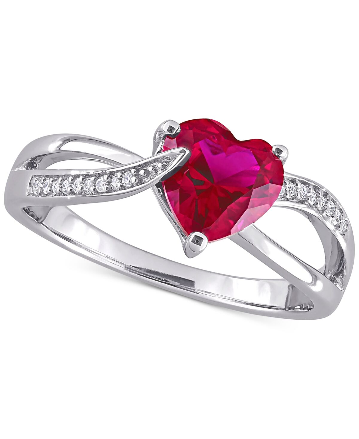 Macy's Lab-Created Ruby (1-5/8 ct. t.w.) & Diamond (1/20 ct. t.w.) Heart Ring in Sterling Silver - Ruby