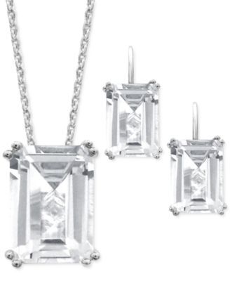 Macy's White Quartz Emerald Cut Jewelry Collection In Sterling Silver