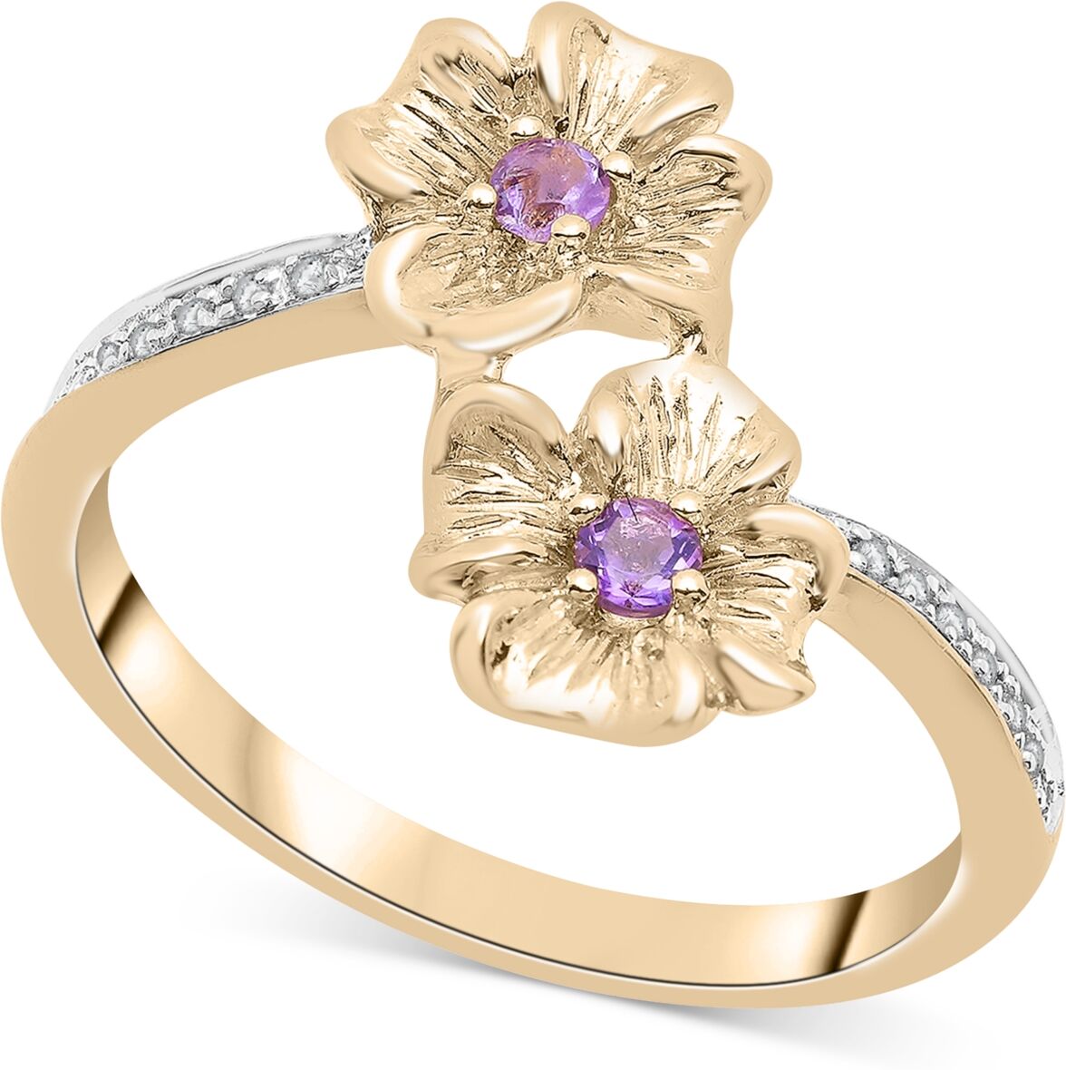 Macy's Amethyst (1/10 ct. t.w.) & Diamond Accent Flower Bypass Ring in 14k Gold-Plated Sterling Silver - Amethyst